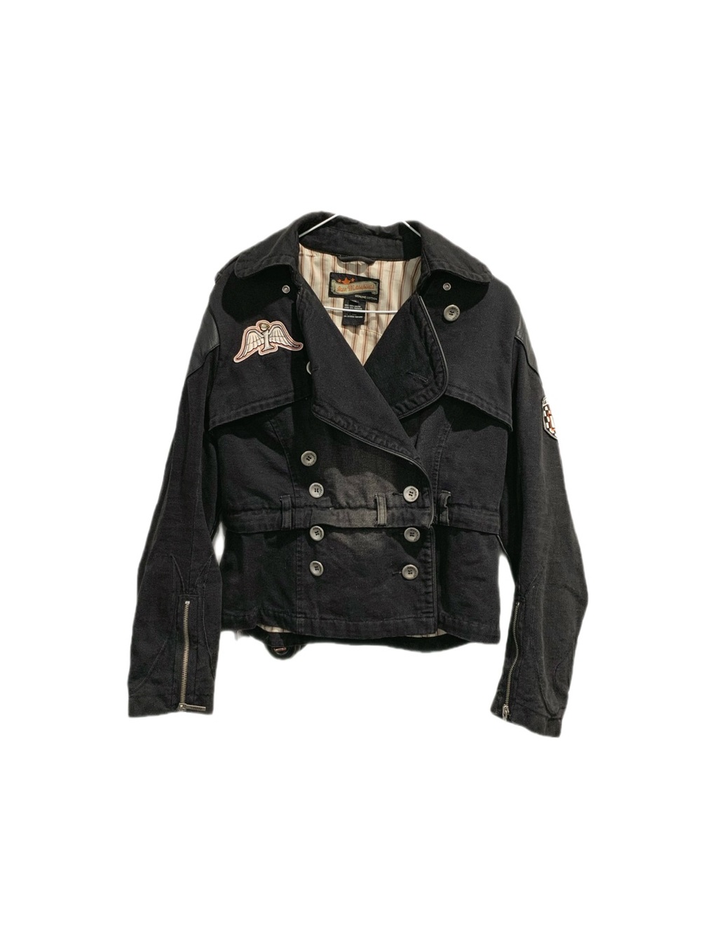 ICON MOTO cotton jacket Womens black patches embroidered flames motorcycles